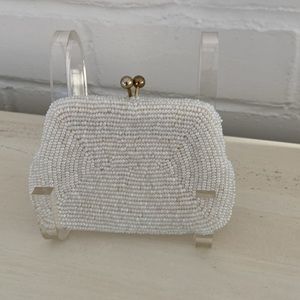 classic vintage white beaded change coin purse